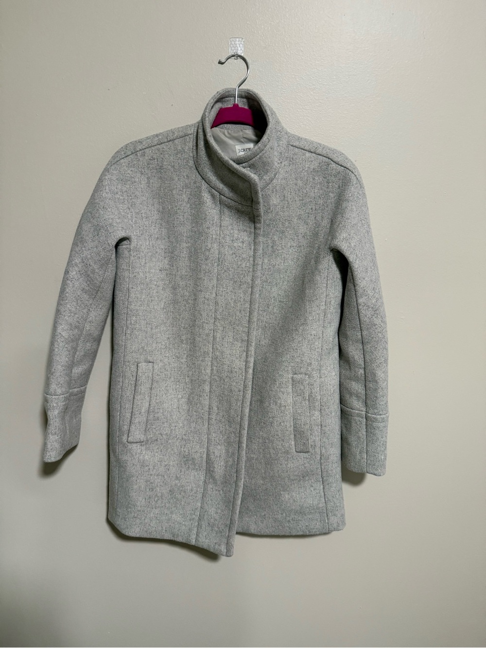 J. Crew Light Gray Stand-Collar Wool Blend Coat